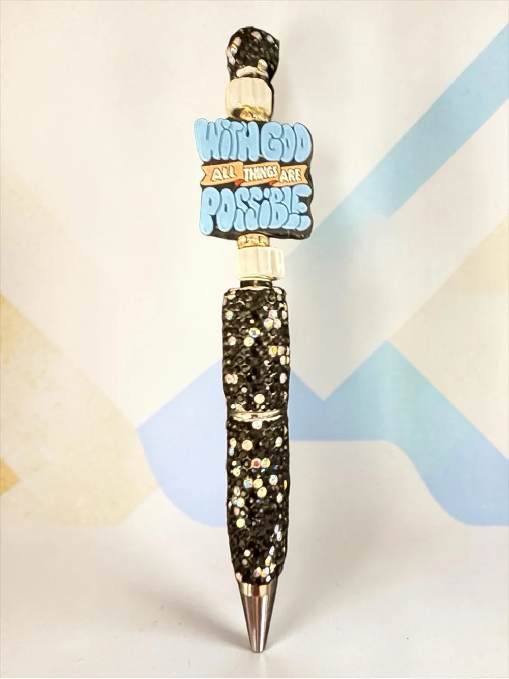 Black Glitter Inspirational Ballpoint Pen - With God All Things Are Possible